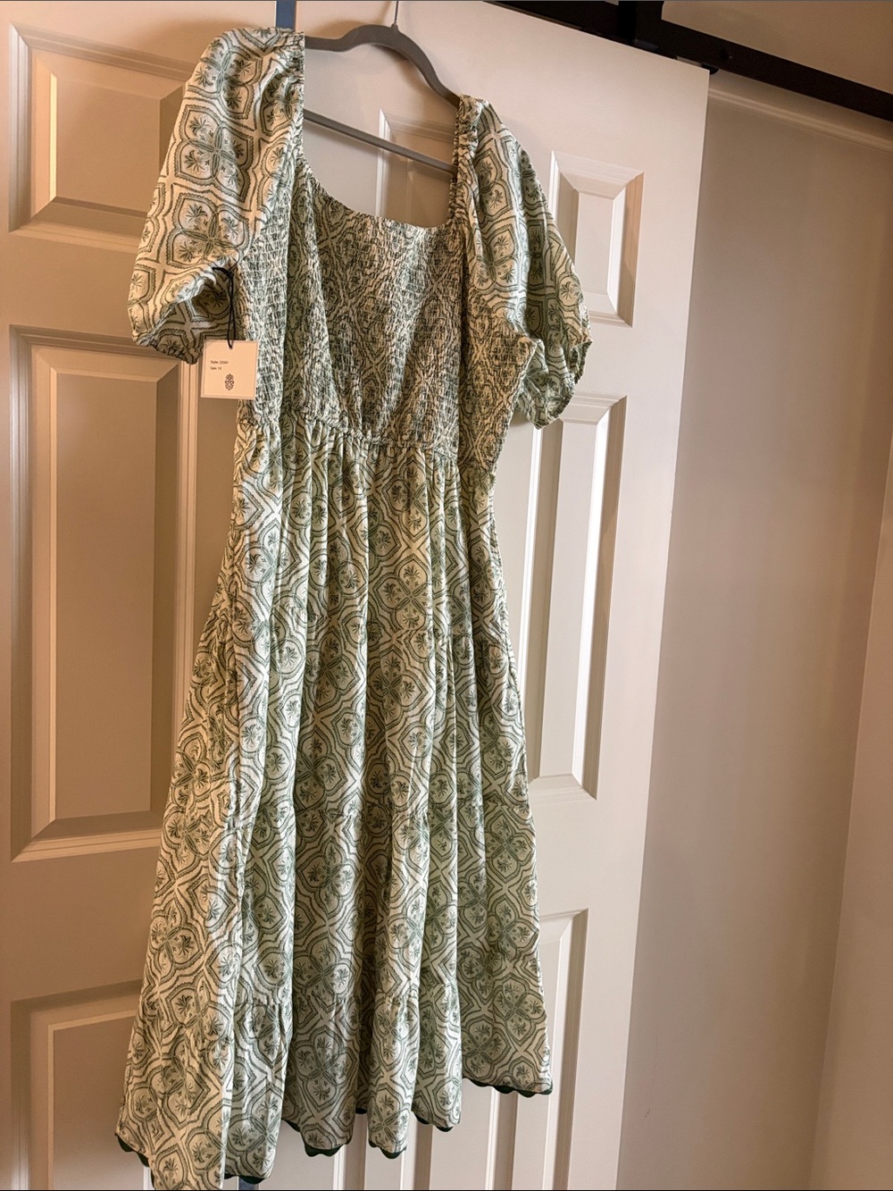 Cute green and white smocked long dress